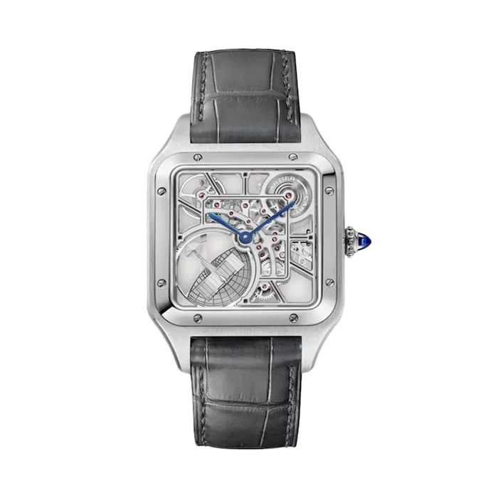 Cartier Santos-Dumont Skeleton Watch, Large Model, Automatic Movement, Steel, Leather Luxury Watch Swiss Made Automatic Movement Sapphire Crystal WHSA0032