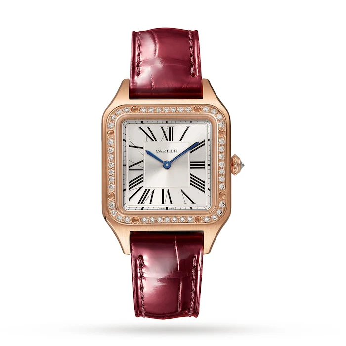 Cartier Santos-Dumont Watch Small Model, Rose Gold, Diamonds, Leather Strap Luxury Watch Swiss Made  WJSA0017