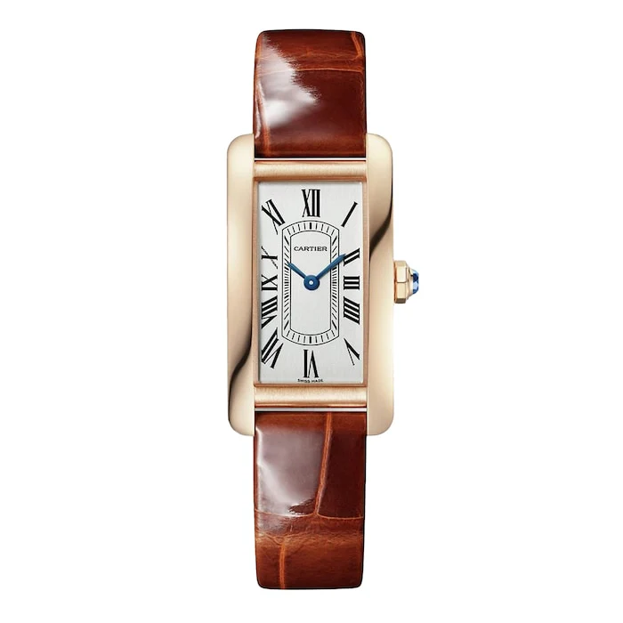 Cartier Tank Américaine Watch, Small Model, Quartz Movement, Rose Gold, Leather Luxury Watch WGTA0133