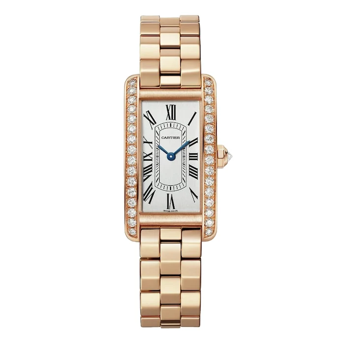 Cartier Tank Américaine Watch, Small Model, Quartz Movement, Rose Gold Luxury Watch Swiss Made WJTA0056