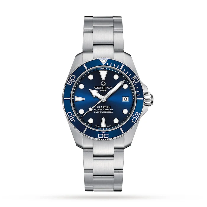 Certina Automatic 38mm Men’s Watch with Blue Material Dial, Stainless Steel Case & Bracelet, 300m Water Resistant / C0328071104100