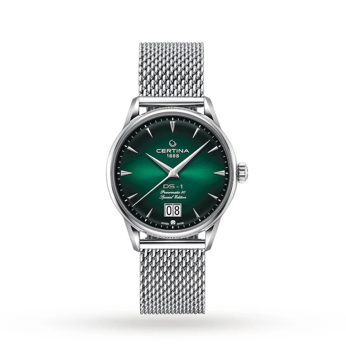 Certina Automatic 41mm Men’s Watch with Green Material Dial, Stainless Steel Case & Bracelet, 100m Water Resistant / C0294261109160