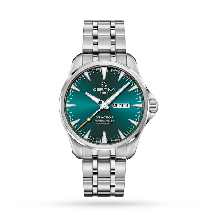 Certina Automatic 41mm Men’s Watch with Green Material Dial, Stainless Steel Case & Bracelet, 200m Water Resistant / C0324301109100