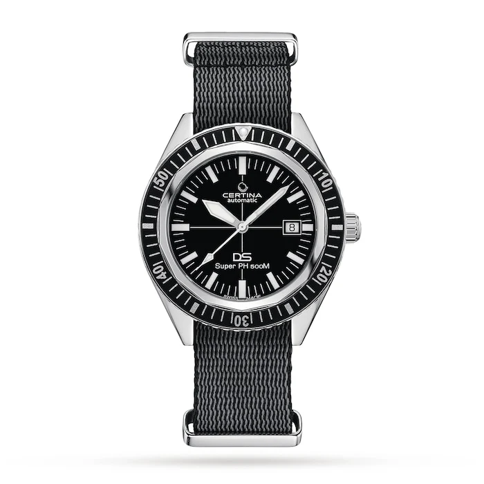Certina Automatic 43mm Men’s Watch with Black Material Dial, Stainless Steel Case, 500m Water Resistant / C0374071805000