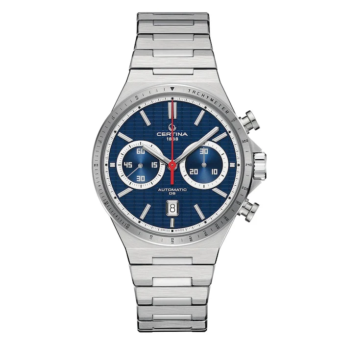 Certina DS-7 Chrono Automatic 42mm Mens Watch Blue Luxury Watch Swiss Made Automatic Movement Sapphire Crystal Stainless Steel Case Water Resistant  C0434271104100