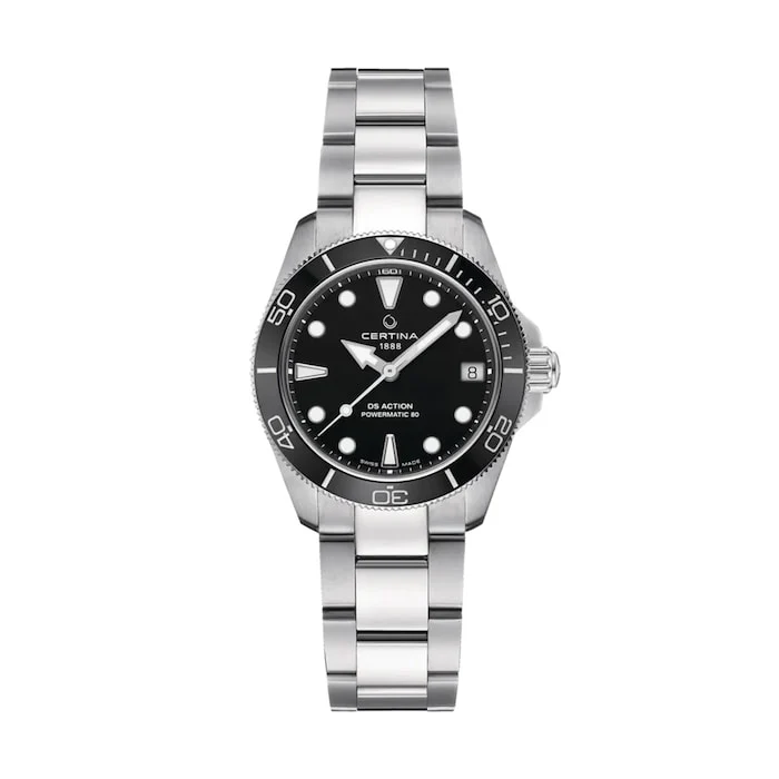 Certina DS Action Powermatic 80 34.5mm Ladies Watch Black Luxury Watch Swiss Made High Precision Movement  C0320071105100