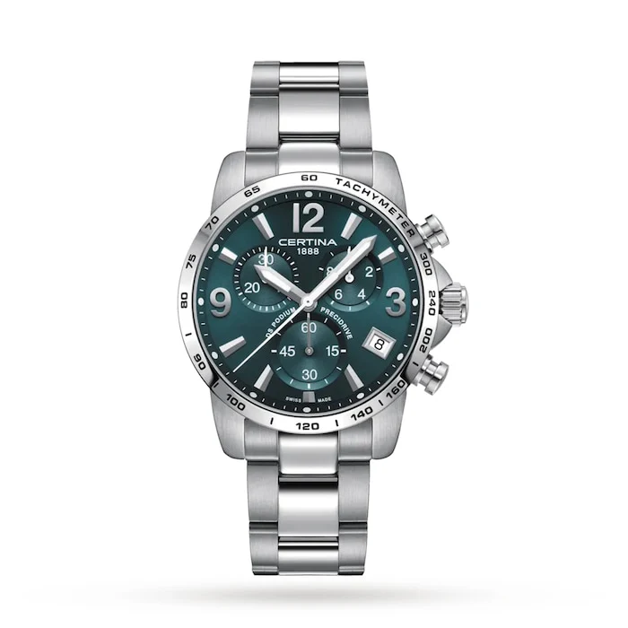 Certina Elegance Quartz 41mm Men’s Watch with Green Material Dial, Stainless Steel Case & Bracelet, 100m Water Resistant / C0344171109700