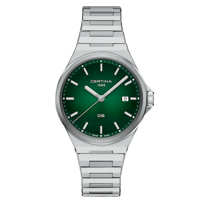 Certina Quartz 39mm Men’s Watch with Green Material Dial, Stainless Steel Case & Bracelet, 100m Water Resistant / C0434101109100