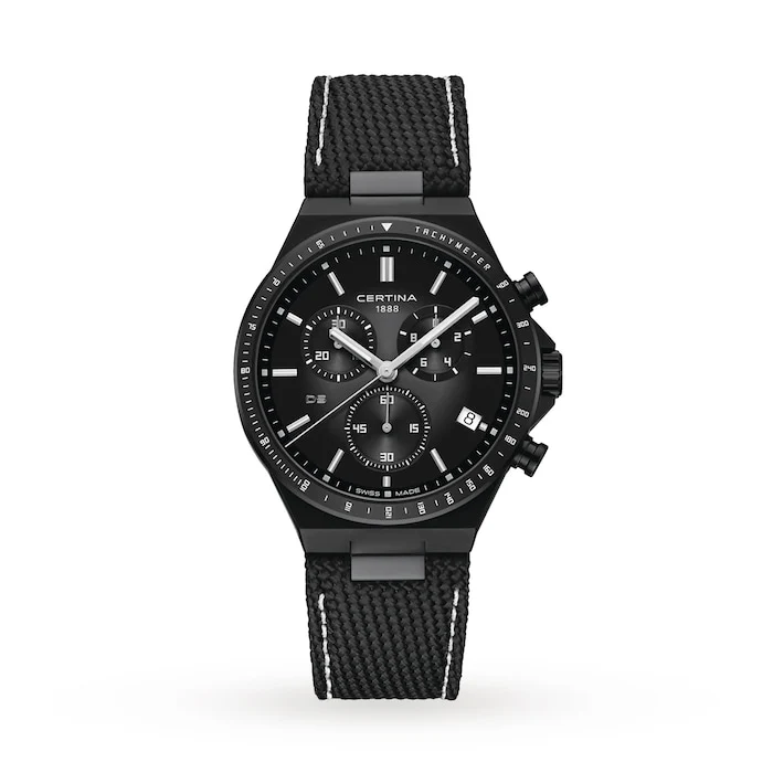 Certina Sport Quartz 41mm Men’s Watch with Black Material Dial, Stainless Steel Case, 100m Water Resistant / C0434173808100