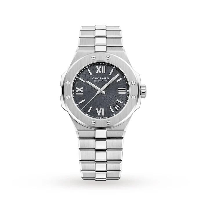 Chopard Elegance Manual Wind 41mm Men’s Watch with Grey Material Dial, Stainless Steel Case & Bracelet, 100m Water Resistant / 298600-3002