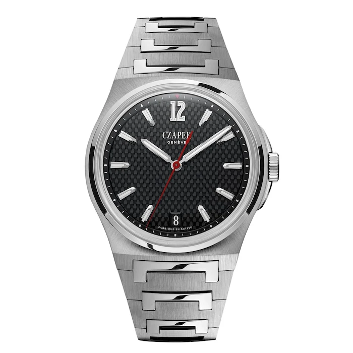 Czapek Sport Automatic Menâs Watch with Black Material Dial, Stainless Steel Case & Bracelet, 120m Water Resistant / PdD Black Ink