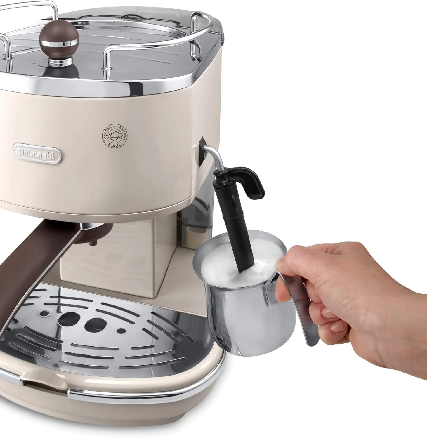 De'Longhi Vintage Icona Traditional Barista Pump Espresso Machine, Coffee and Cappuccino Maker, ECOV311BG, 1.4 liters, Cream - Image 4