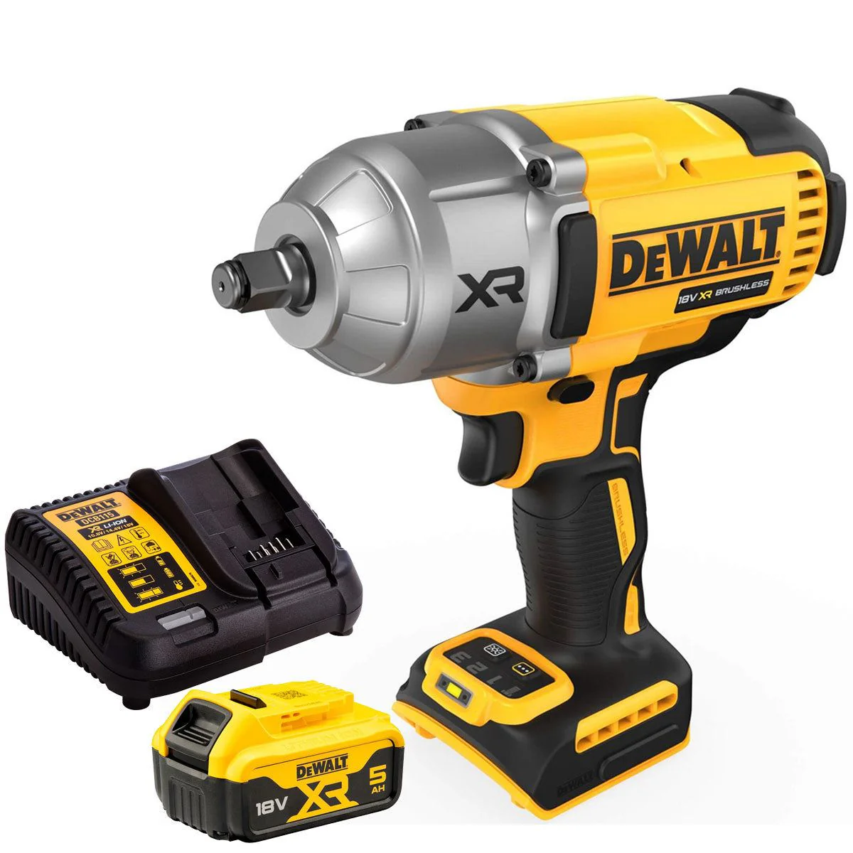 Dewalt DCF900N 18V XR Brushless 1/2ā High Torque Impact Wrench Hog Ring with 1 x 5.0Ah Battery & Charger
