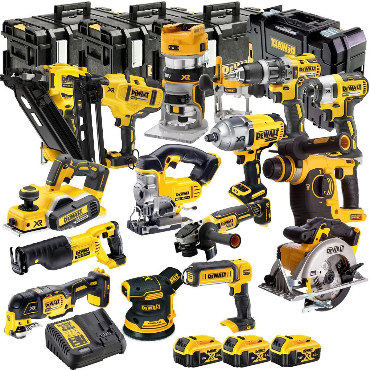 Dewalt DCKT4T15B4 18V 3 x 5.0Ah Battery & Charger XR Li-Ion 15 Piece Toughsystem Kit
