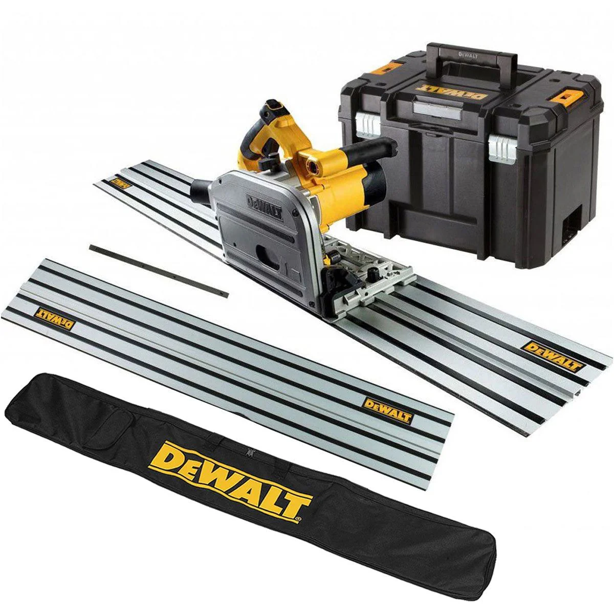 Dewalt DWS520KT 240V Plunge Saw with 2 x 1.5m Guide Rails Connector & Bag