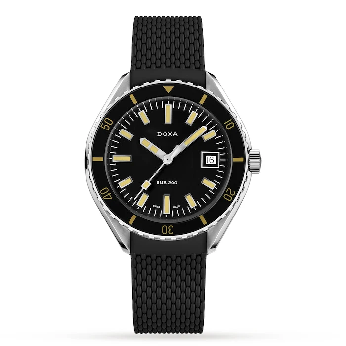 DOXA Automatic 42mm Men’s Watch with Black Material Dial, Stainless Steel Case, 200m Water Resistant / 799.10.101.20