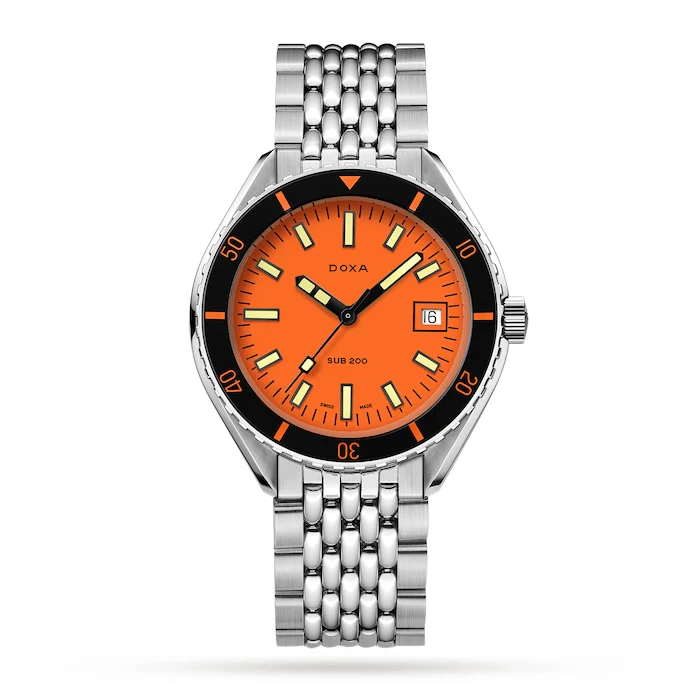 DOXA Automatic 42mm Men’s Watch with Orange Material Dial, Stainless Steel Case & Bracelet, 200m Water Resistant / 799.10.351.10