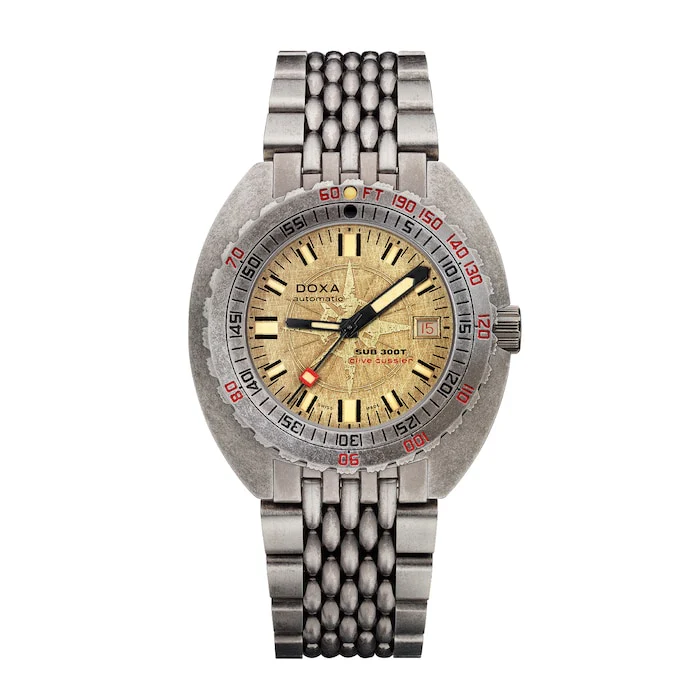 DOXA Automatic 50mm Men’s Watch with Beige Material Dial, Stainless Steel Case & Bracelet, 200m Water Resistant / 840.80.031.15