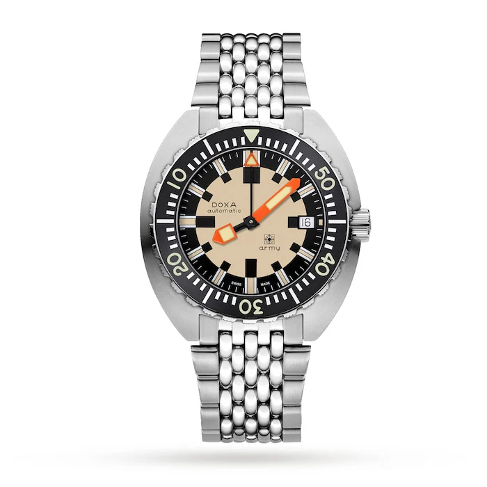DOXA Automatic Men’s Watch with Beige Material Dial, Stainless Steel Case & Bracelet, 300m Water Resistant / 785.10.031.10