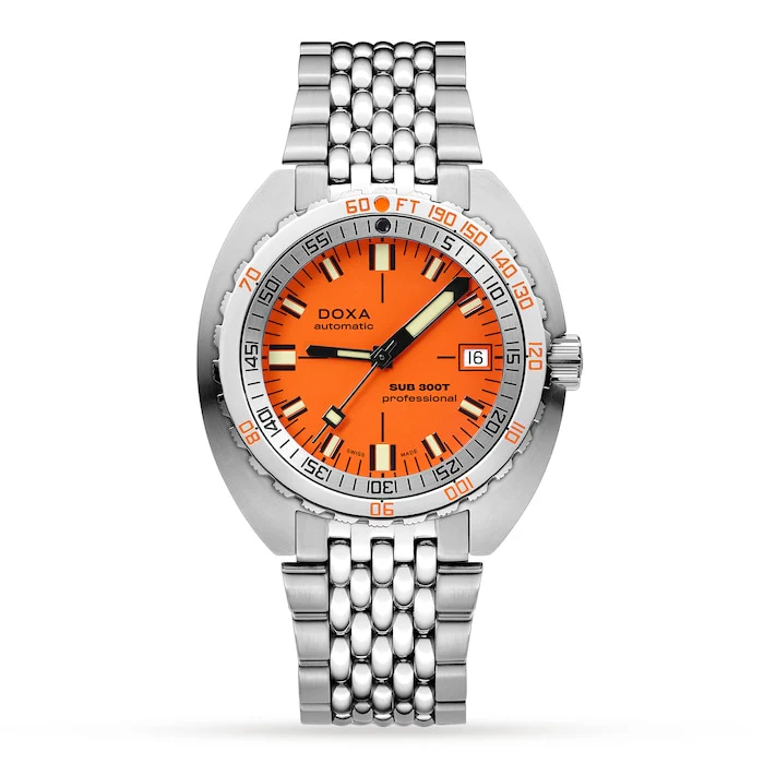 DOXA Automatic Men’s Watch with Orange Material Dial, Stainless Steel Case & Bracelet, 200m Water Resistant / 840.10.351.10