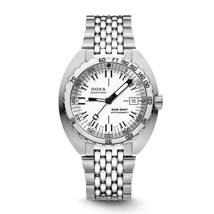 DOXA Automatic Men’s Watch with White Material Dial, Stainless Steel Case & Bracelet, 200m Water Resistant / 840.10.011.10