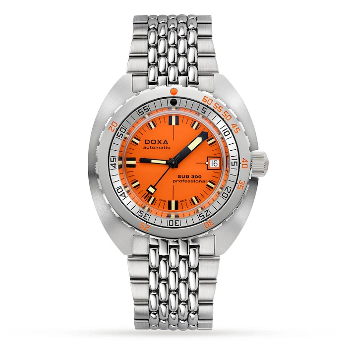 DOXA Heritage Automatic 42mm Men’s Watch with Orange Material Dial, Stainless Steel Case & Bracelet, 300m Water Resistant / 821.10.351.10