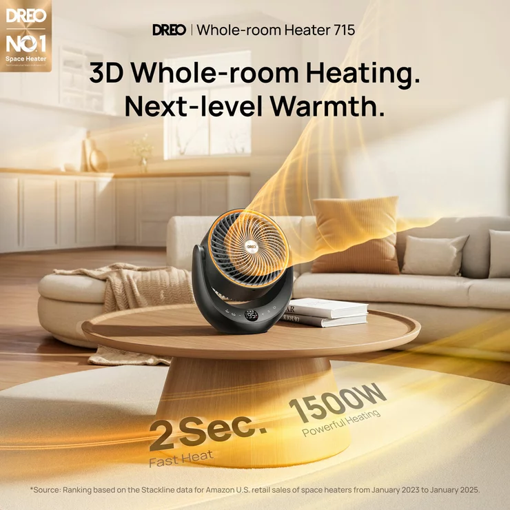 DREO Ceramic Whole Room Heater & Circulator 2000W, DR-HSH015 - Image 2