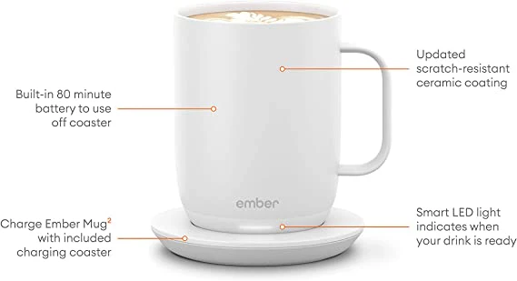 Ember Mug² New Temperature Control Smart Mug 2, 414 ml, White, 80 min. Battery Life – App Controlled Heated Coffee Mug – Improved Design - Image 3