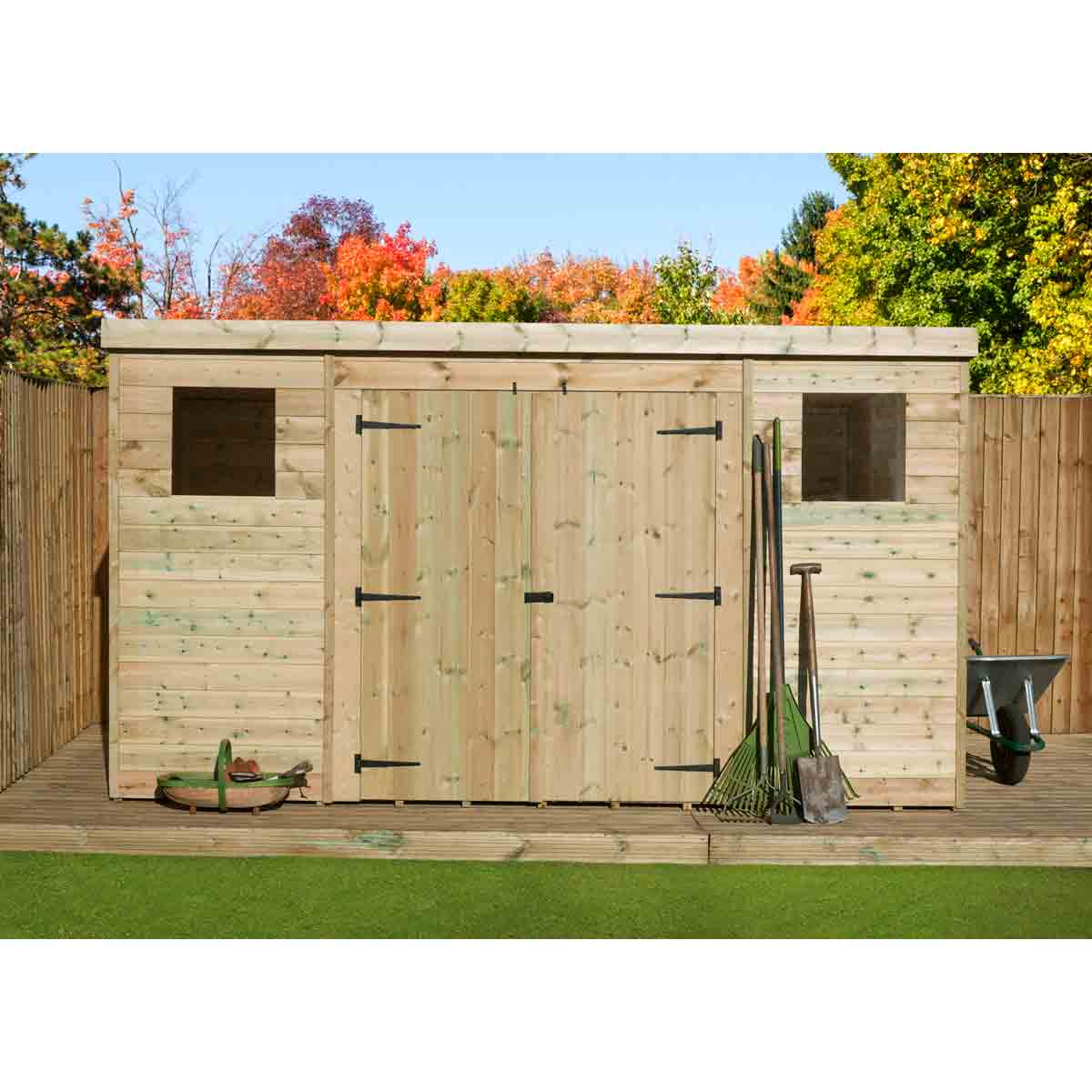 Empire 5000 Pent 14x8ft Wooden Garden Shed Double Door Centre Windows - Image 2