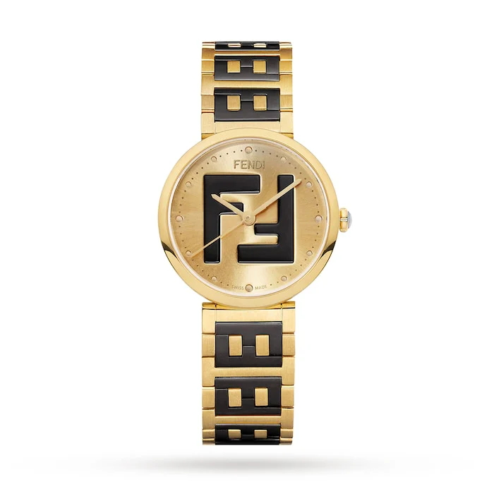 FENDI Forever Fendi 29mm Sunray-Effect Dial Onyx Crown Stainless Steel Gold Plated Luxury Watch FOW926A85PF0QK2