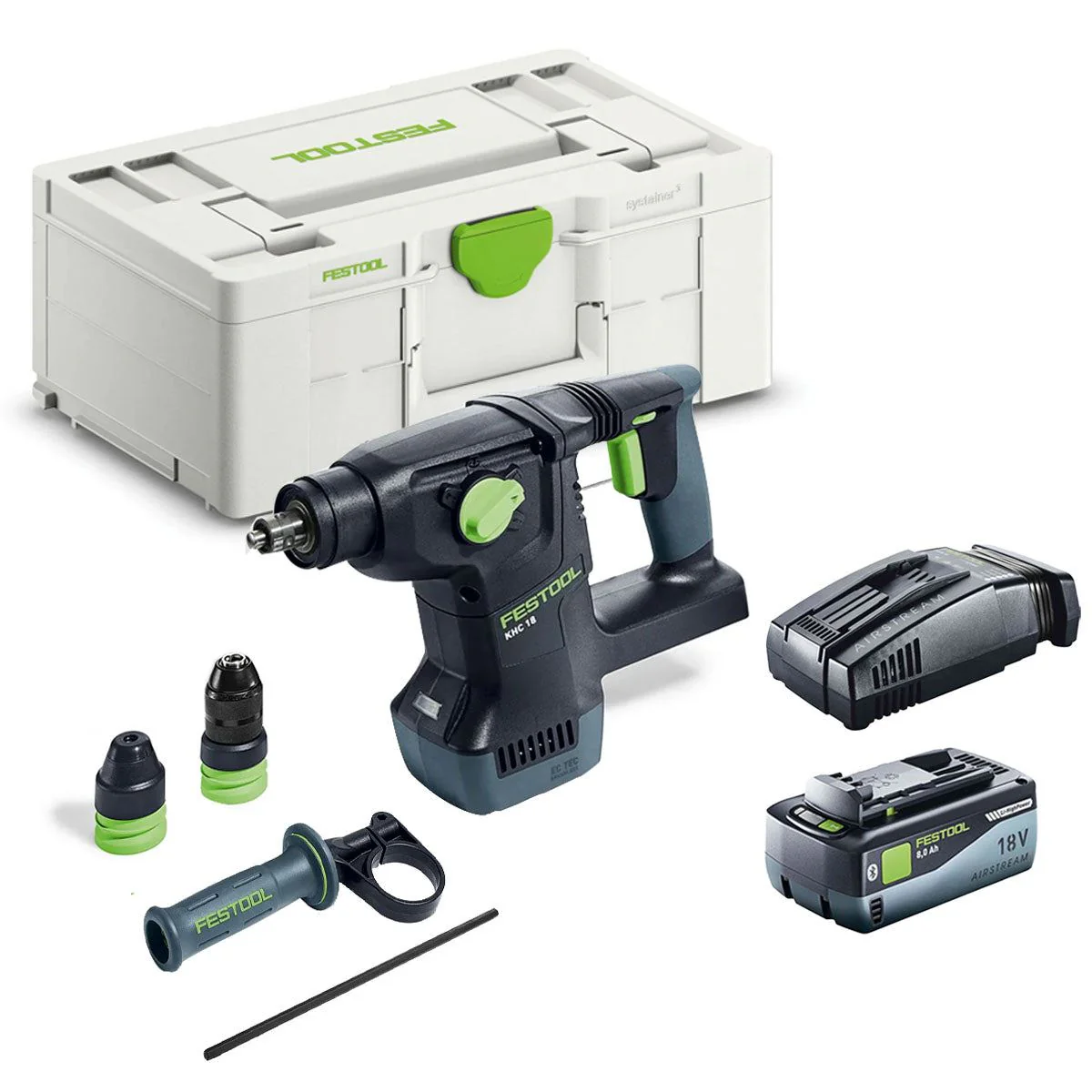 Festool KHC 18 EB-Basic 18V Brushless Rotary Hammer Drill with 1 x 8.0Ah Battery Charger & Case