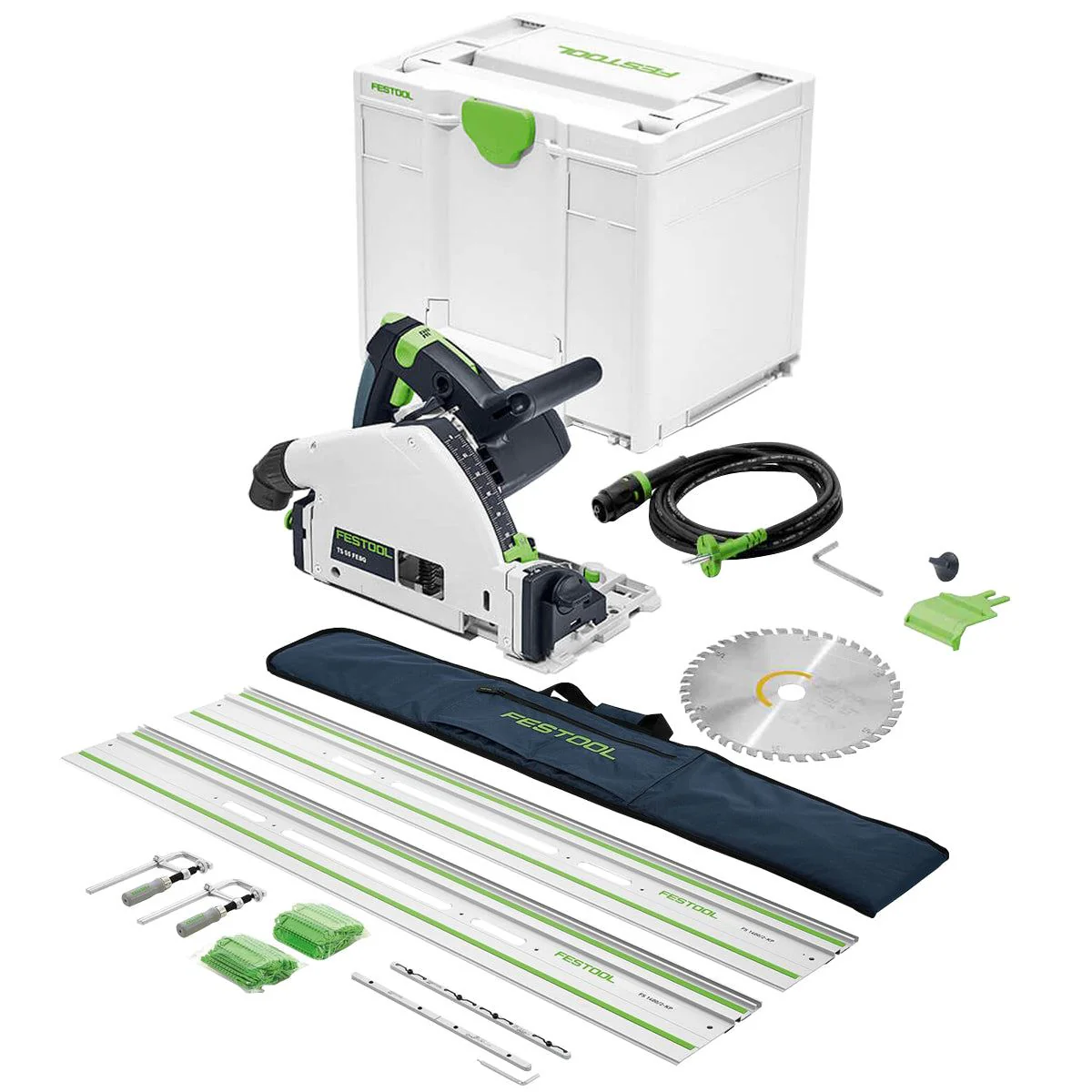 Festool TS 55 FEBQ-Plus 230V GB 160mm Circular Plunge-Cut Saw - 576706 With Guide Rail Kit Set 577932