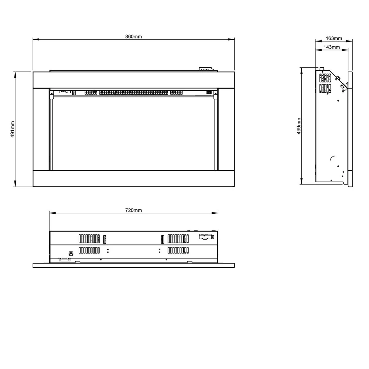 Flare Avella Wall Mounted Inset Electric Fire in Black, 2kW - Image 2