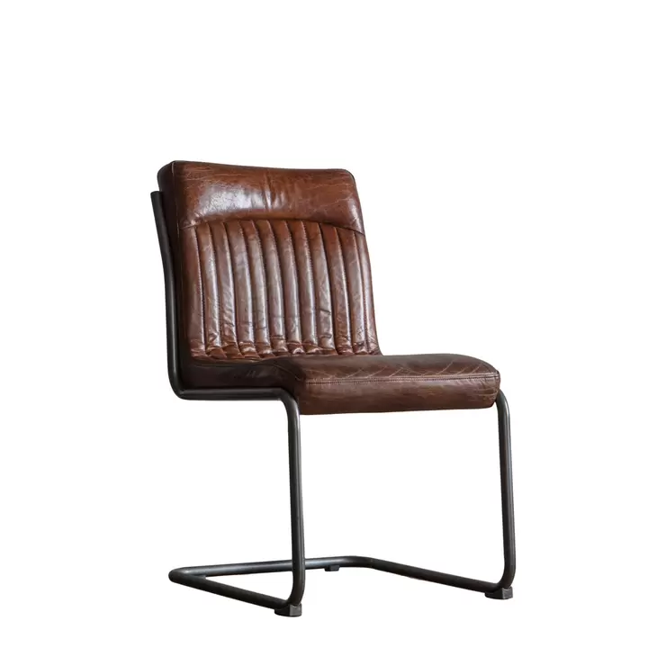Gallery Capri Brown Leather Cantilever Dining Chair - Image 7