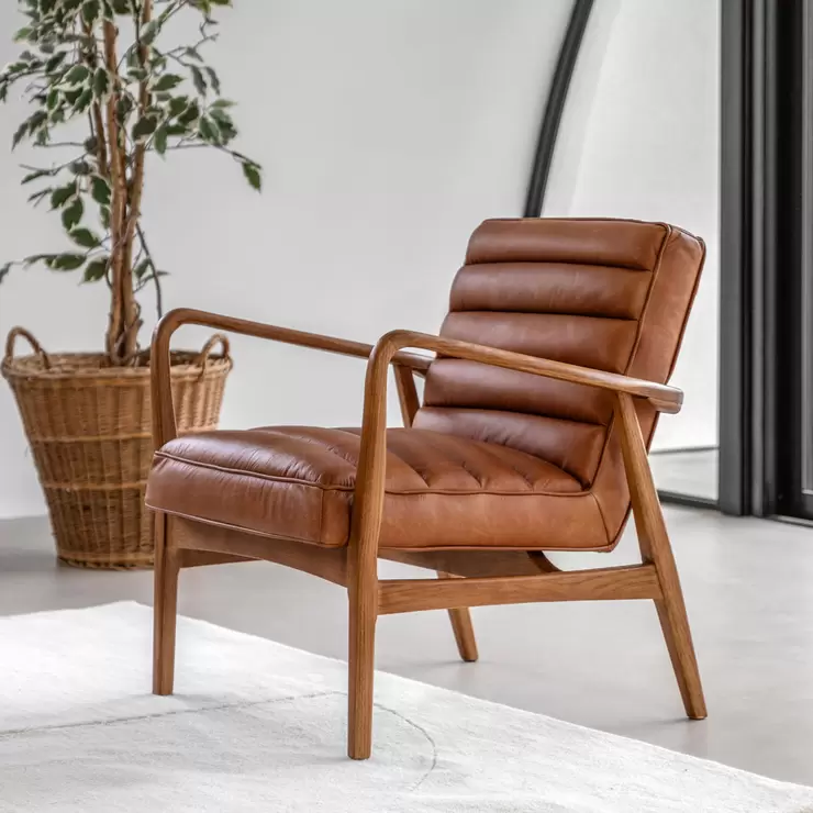 Gallery Datsun Brown Leather Armchair - Image 4