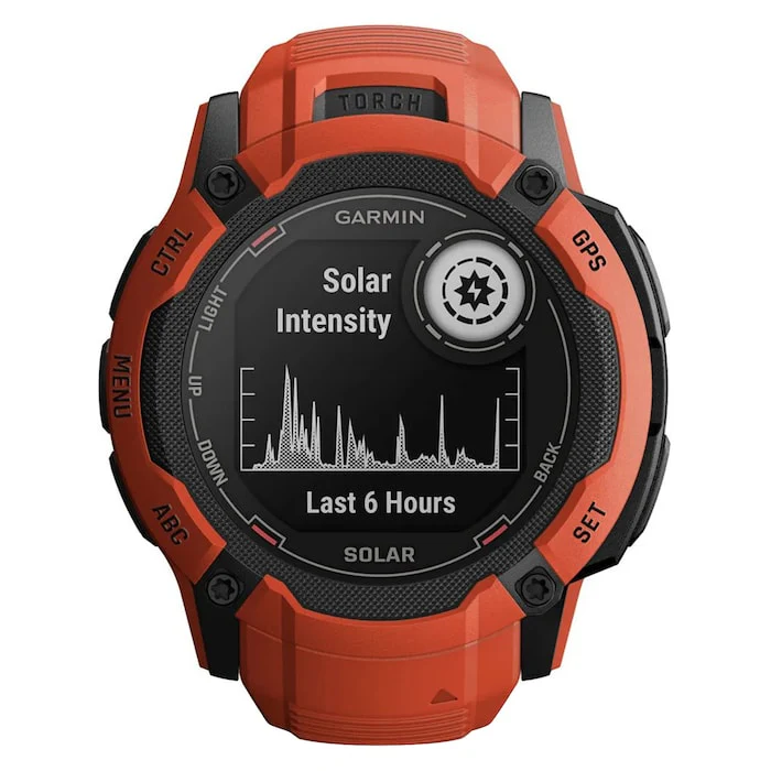 Garmin Instinct 2X Solar 50mm Unisex Smart Watch Red GPS Smartwatch AMOLED Display Multi Band GNSS  010-02805-01