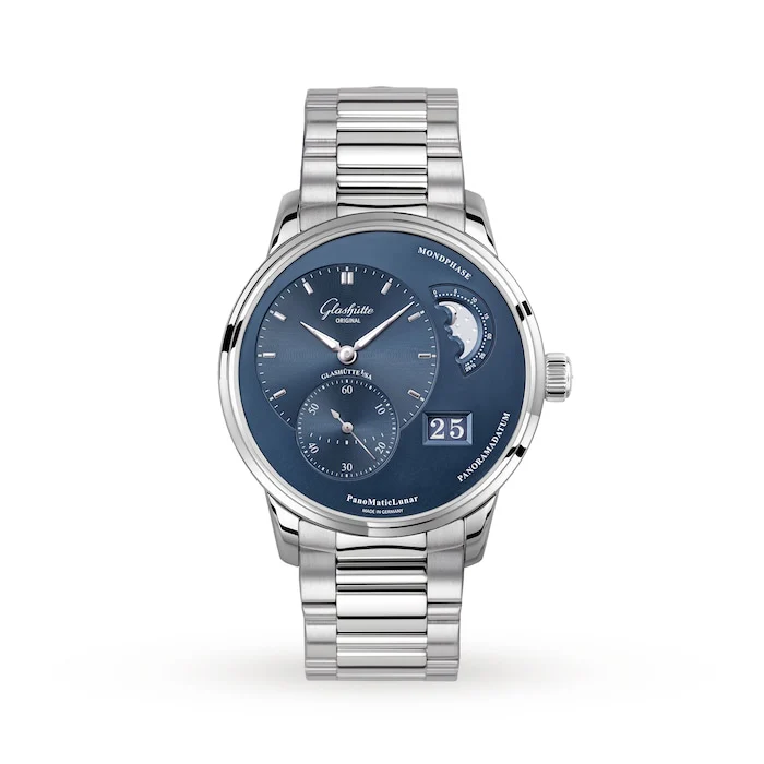 Glashutte Original Automatic Men’s Watch with Blue Material Dial, Stainless Steel Case & Bracelet, 50m Water Resistant / 1-90-02-46-32-70