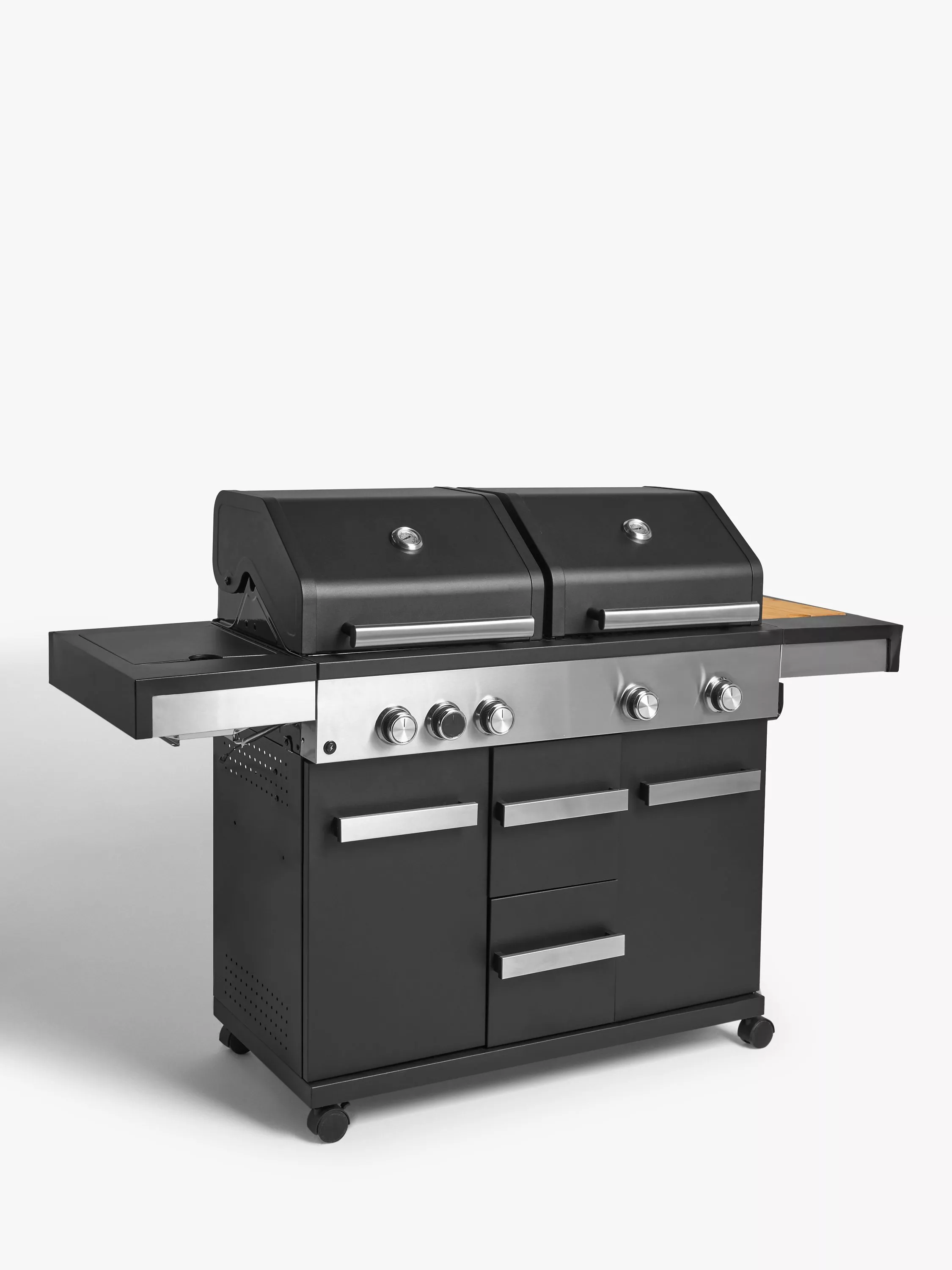 Grillstream Dual Hood 5-Burner Hybrid Gas & Charcoal BBQ, Black/Silver
