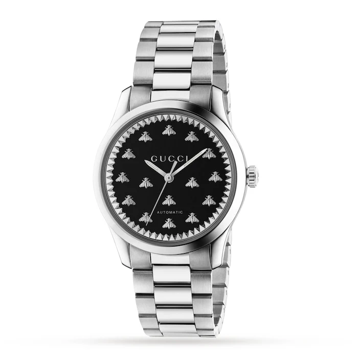 Gucci Automatic 38mm Men’s Watch with Black Material Dial, Stainless Steel Case & Bracelet, 50m Water Resistant / YA1264130