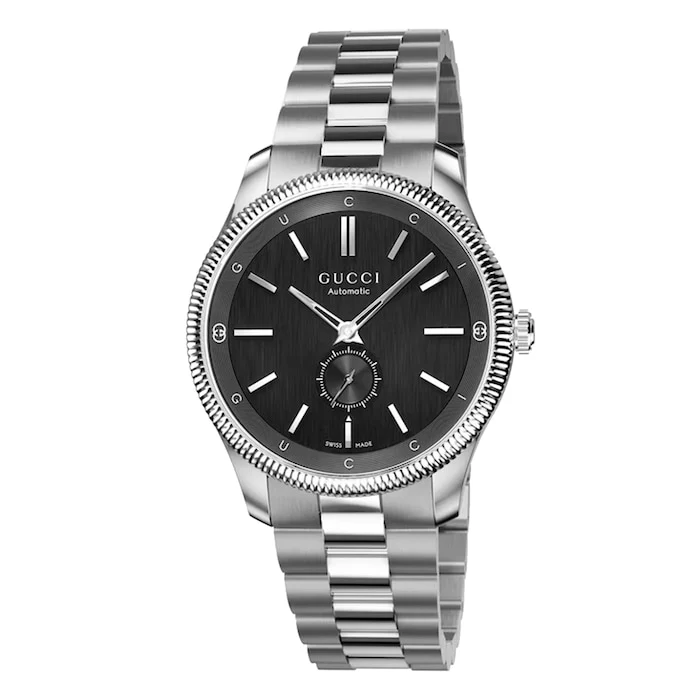Gucci Automatic 40mm Men’s Watch with Black Material Dial, Stainless Steel Case & Bracelet, 50m Water Resistant / YA126388