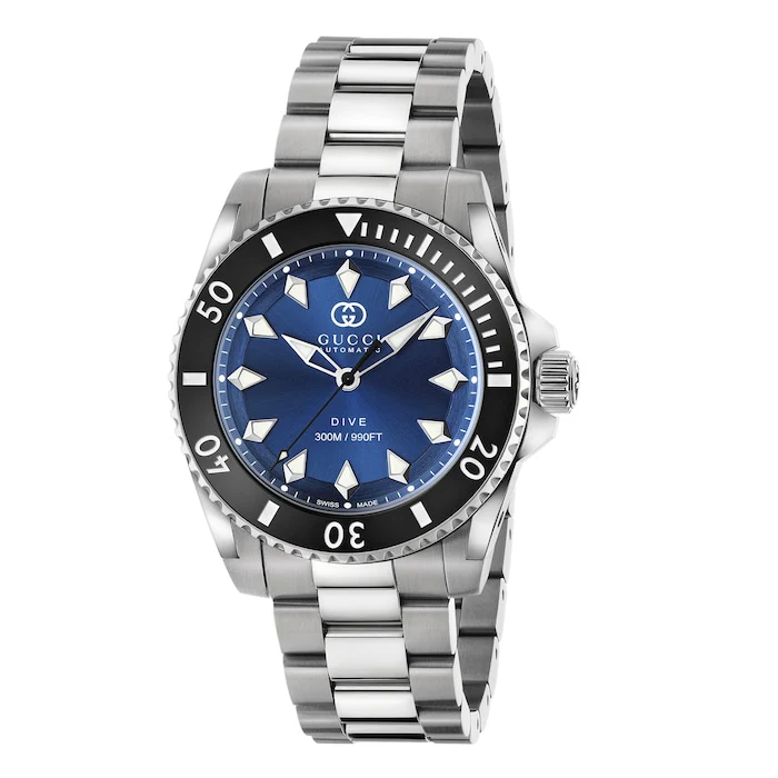 Gucci Automatic 40mm Men’s Watch with Blue Material Dial, Stainless Steel Case & Bracelet, 300m Water Resistant / YA136362