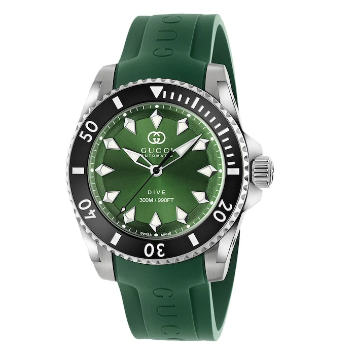 Gucci Automatic 40mm Men’s Watch with Green Material Dial, Stainless Steel Case, 300m Water Resistant / YA136360