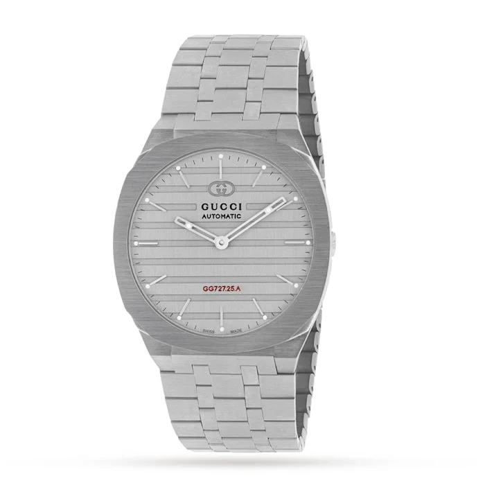 Gucci Automatic 40mm Men’s Watch with Grey Material Dial, Stainless Steel Case & Bracelet, 30m Water Resistant / YA163302