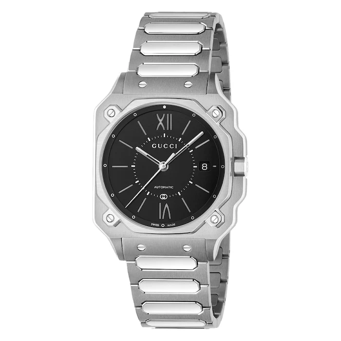 Gucci Heritage Automatic 36mm Men’s Watch with Black Material Dial, Stainless Steel Case & Bracelet, 50m Water Resistant / YA166401