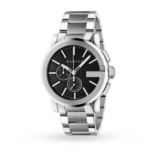 Gucci Quartz 141mm Men’s Watch with Black Material Dial, Stainless Steel Case & Bracelet, 50m Water Resistant / YA101204
