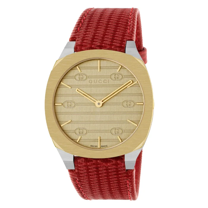 Gucci Quartz 34mm Men’s Watch with Gold Material Dial, Stainless Steel Case, 30m Water Resistant / YA163415