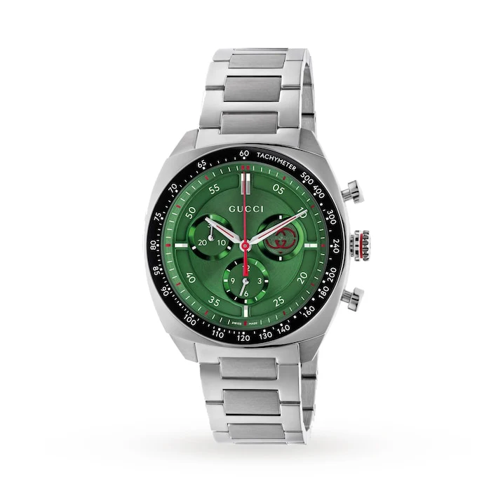 Gucci Quartz 41mm Men’s Watch with Green Material Dial, Stainless Steel Case & Bracelet, 100m Water Resistant / YA142318