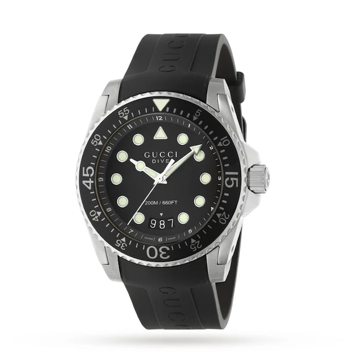 Gucci Quartz 45mm Men’s Watch with Black Material Dial, 200m Water Resistant / YA136204B