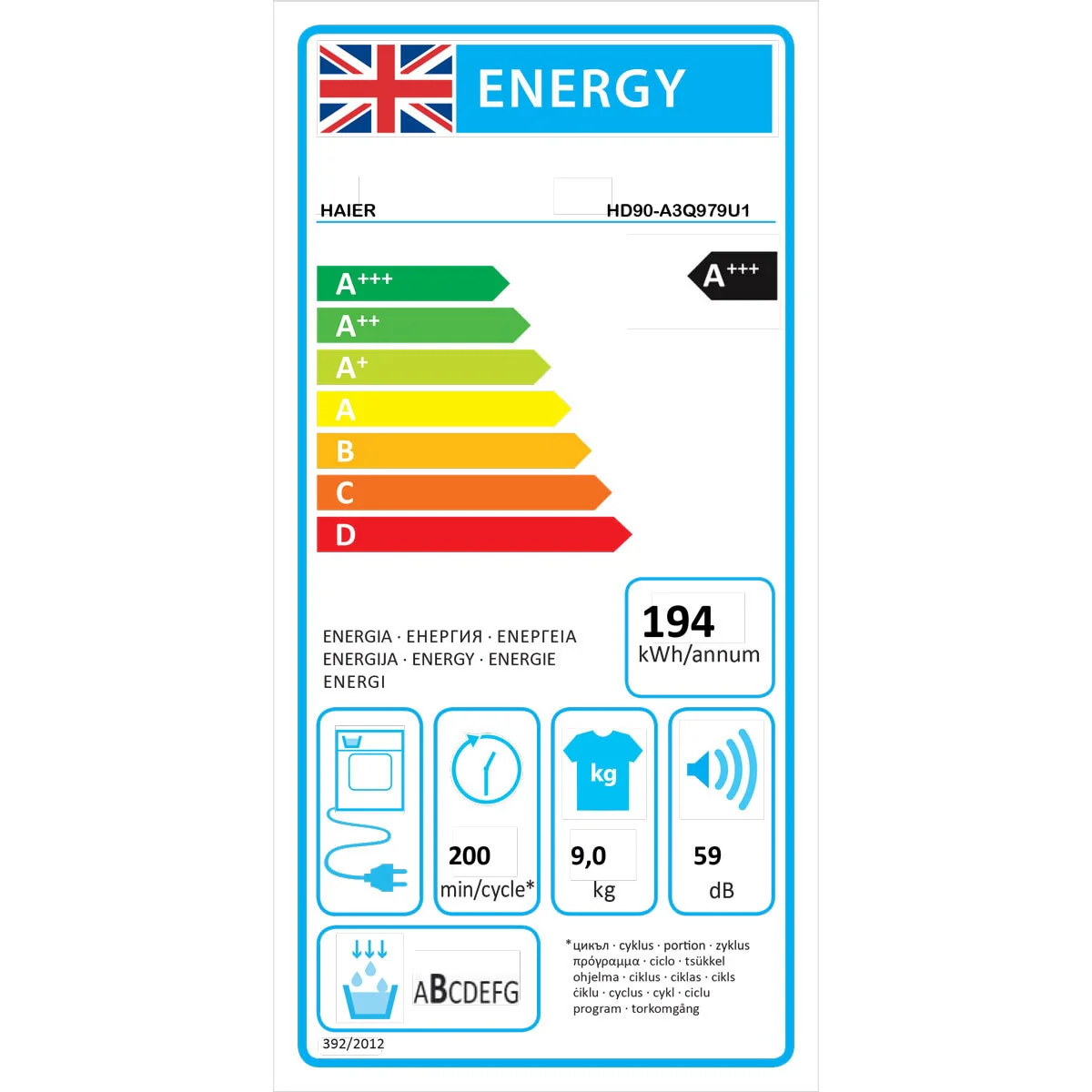 Haier Series 7 HD90-A3Q979U1 9kg Heat Pump Tumble Dryer, A+++ Rated in White - Image 7