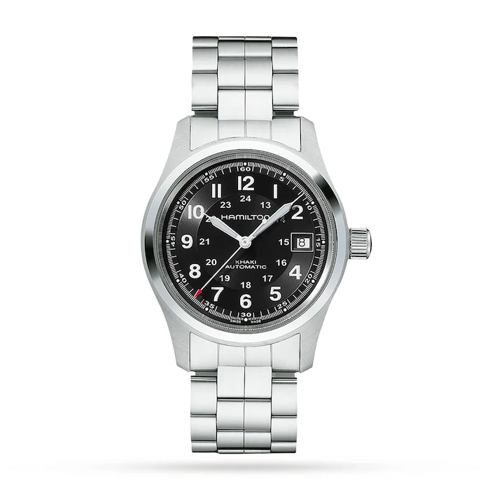 Hamilton Automatic 38mm Men’s Watch with Black Material Dial, Stainless Steel Case & Bracelet, 100m Water Resistant / H70455133